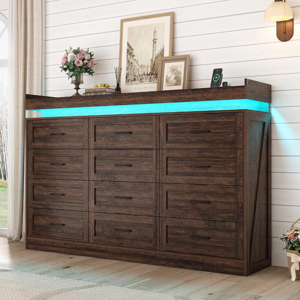71" Wide 46" Tall Large Farmhouse 12 Drawers Dresser for Bedroom wi...