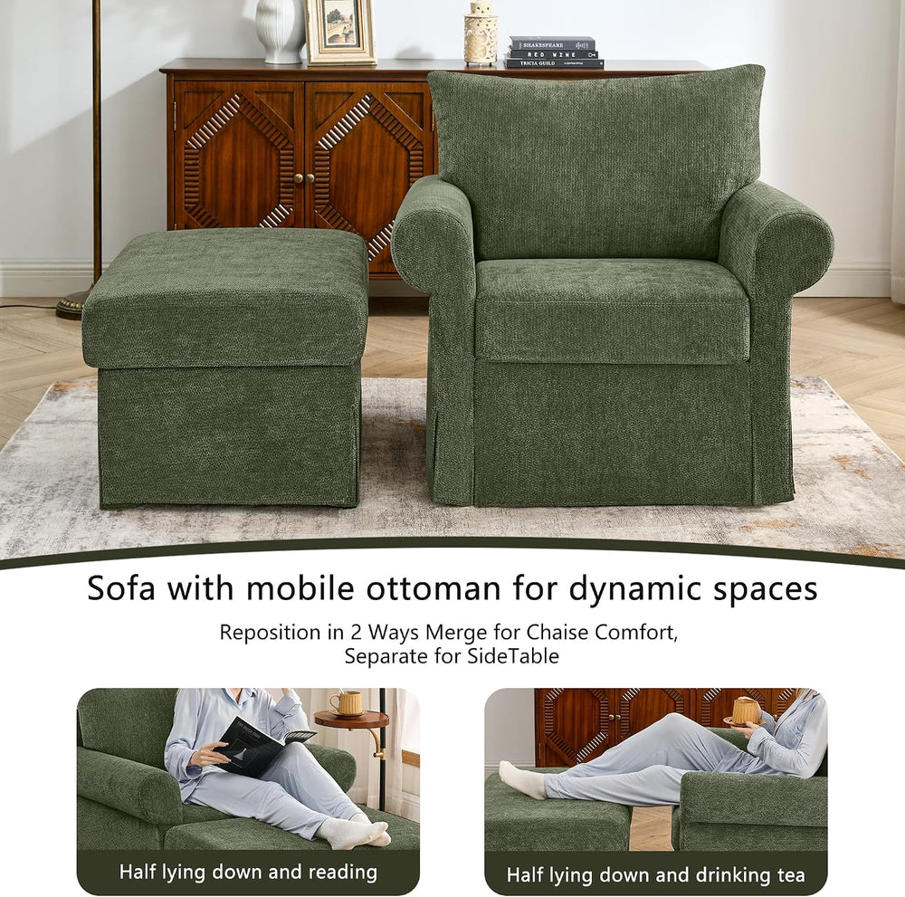 Eafurn Modern Chenille Accent Chair with Ottoman for Small Space, Comfy Uphol...