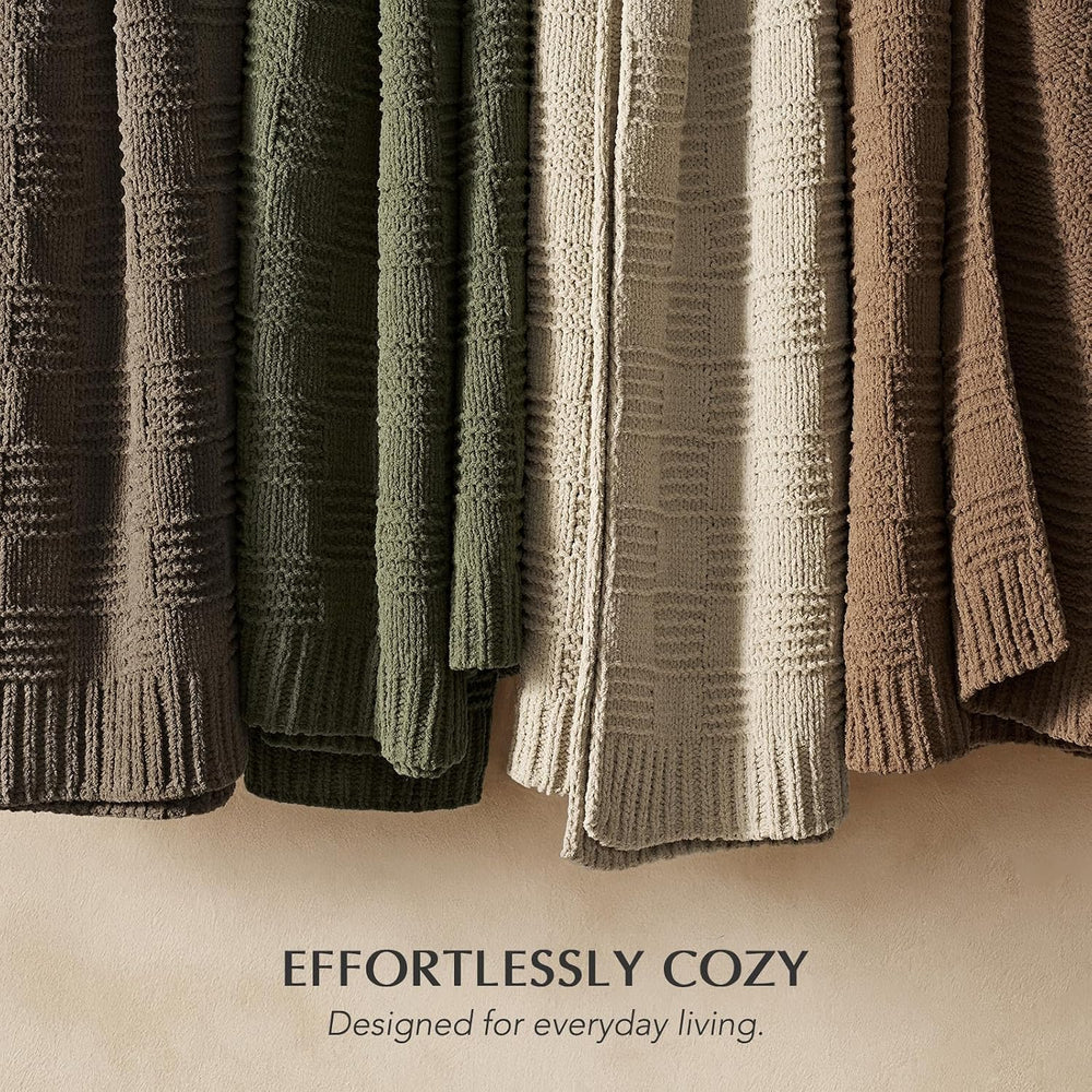 EVERGRACEHOME Modern Checkered Chenille Throw Blanket, 50x60, Olive Green