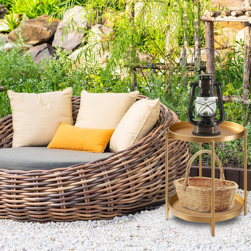 danpinera 2 Tier End Table, Metal Round Side Table with Removable Tray