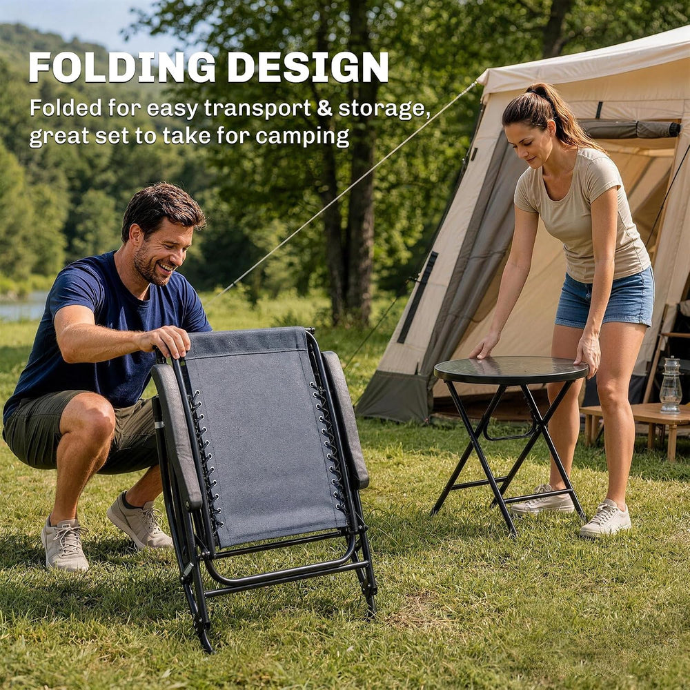 Outsunny 3 Piece Outdoor Rocking Bistro Set, Patio Folding Chair Table Set wi...