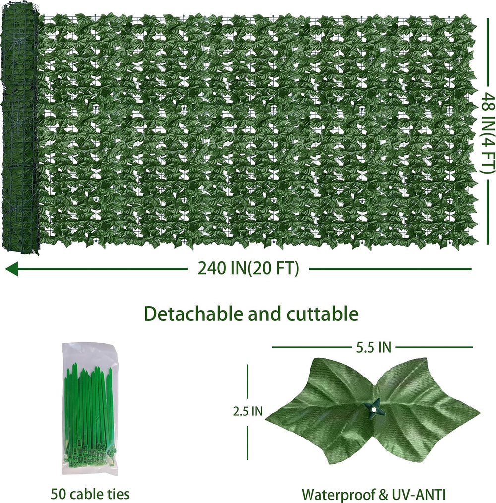 ODTORY Artificial Ivy Privacy Screen Fence Panel, Green 4 FT X 20 FT