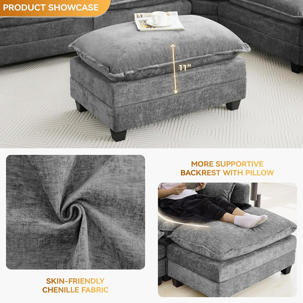 35‘’ Modern Chenille Cloud Sofa Ottoman,Rectangle Ottoman for Modular Section...
