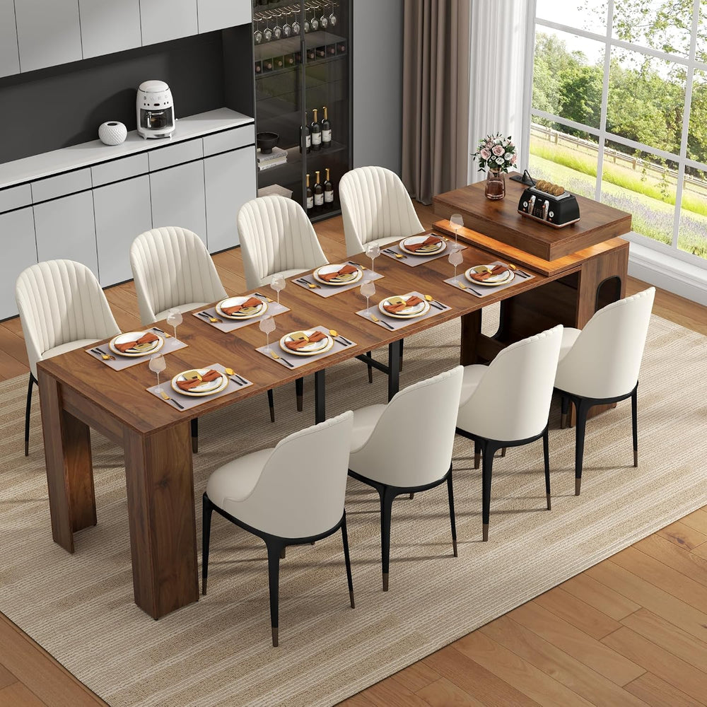 Extendable Dining Table with Charging Station, Convertible Folding Console Ta...