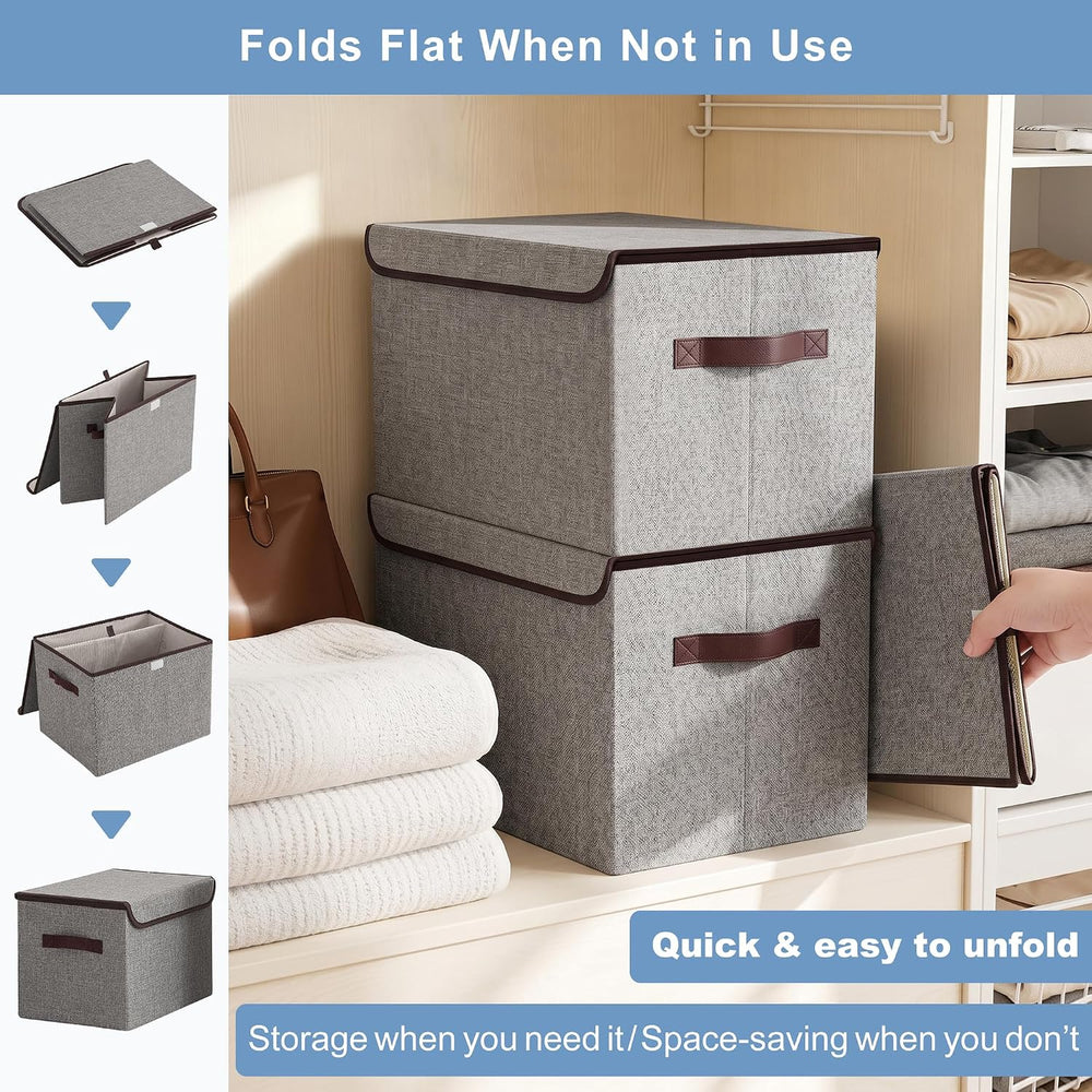 Bagnizer Large 22 Quart Linen Fabric Foldable Storage Bin Cube Organizer Bask...