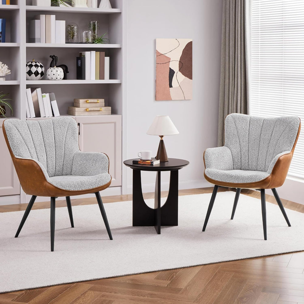 Yaheetech Accent Chairs Set of 2, Upholstered Armchairs, Gray/Retro Brown