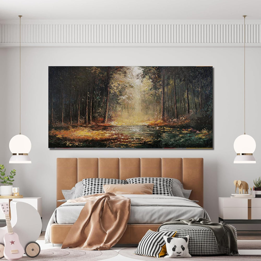 Large Canvas Wall Art Decoration Yellow Forest Landscape Wall Art 29"x58...