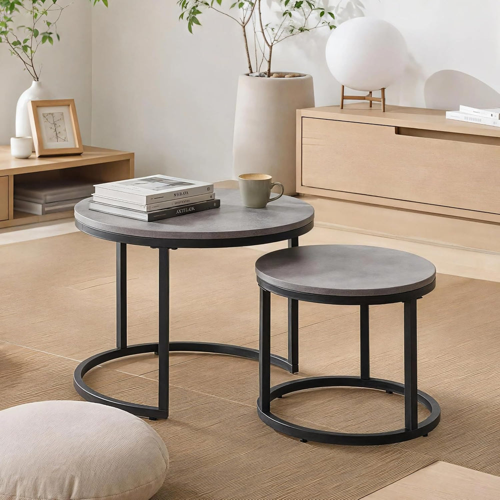 Nesting Coffee Table Set of 2, Faux Concrete Grey, 23.6"