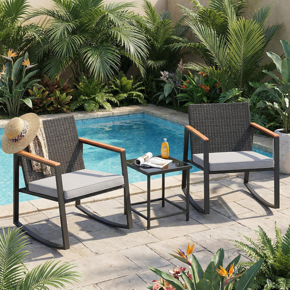 Gizoon 3 Pieces Rocking Patio Bistro Set with Anti-Scald Armrest