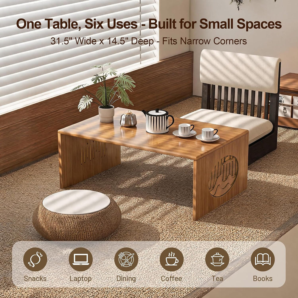 Folding Japanese Floor Table -31.5 inch Bamboo Coffee Table Small