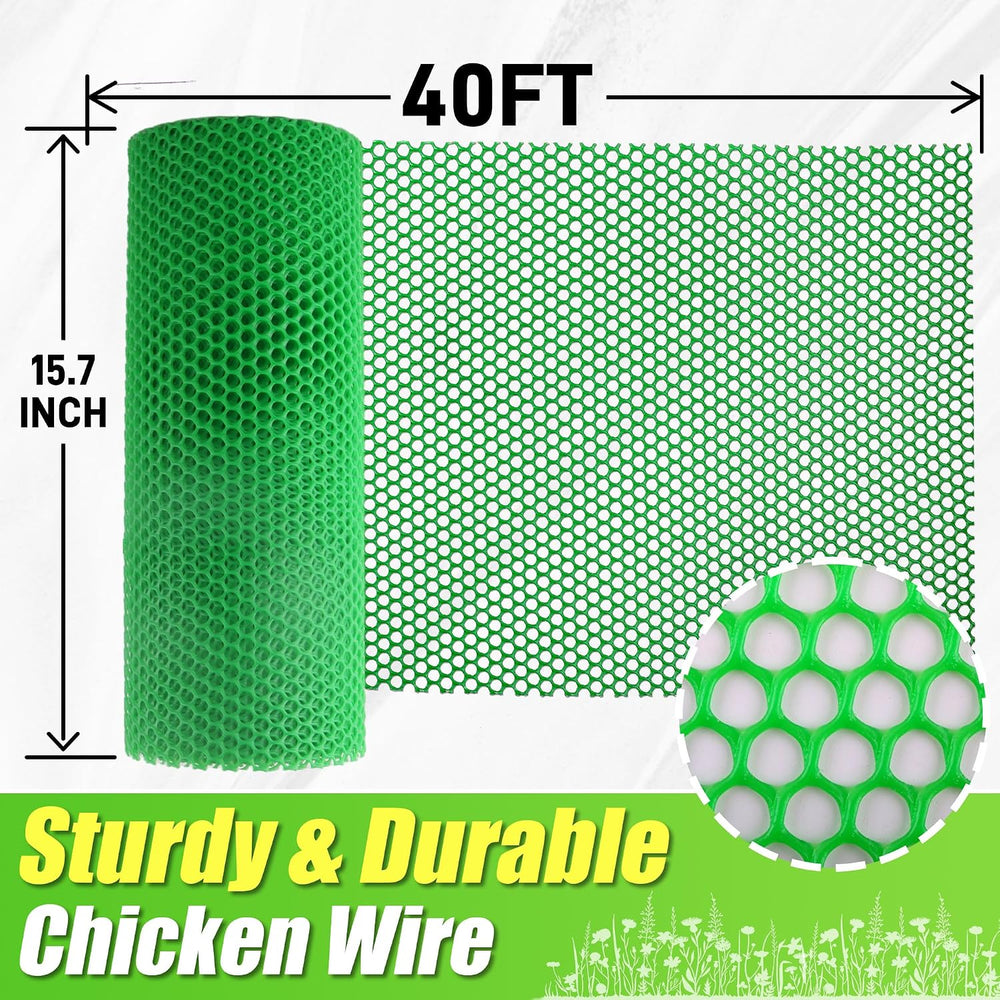 Plastic Chicken Wire Mesh,15.7in x 40FT Green Plastic Netting Fence