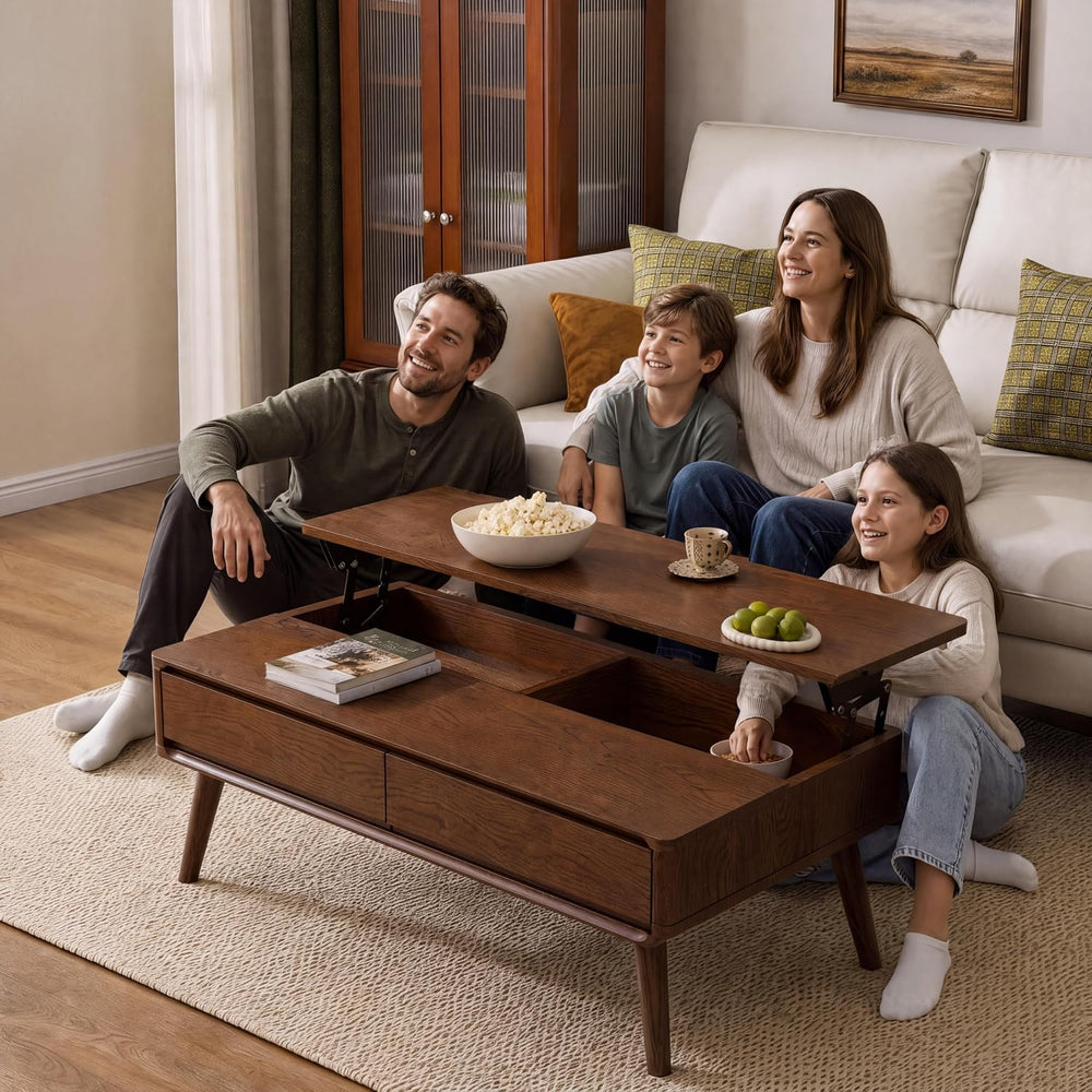 Solid Oak Wood Lift Top Coffee Table for Living Room, Fully-Assembled