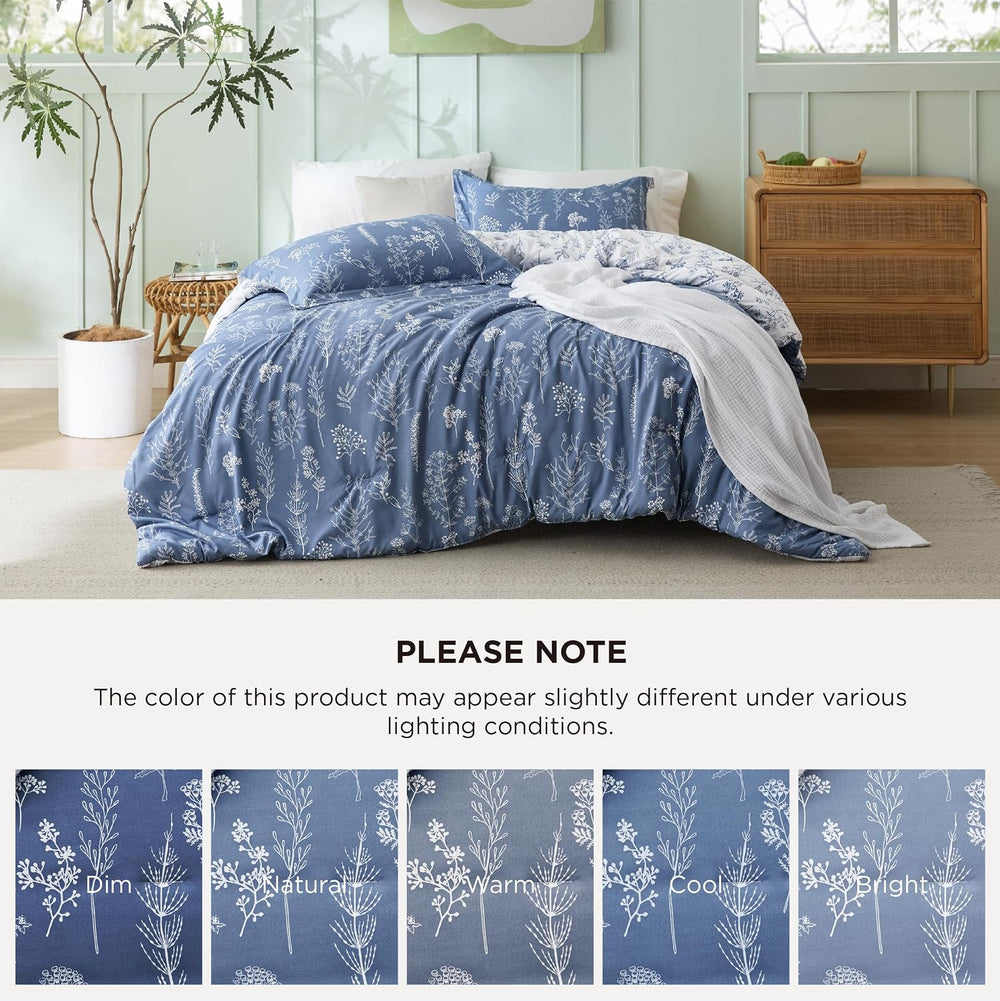 Bedsure Floral Comforter Set Cute Bedding Set Queen Reversible Infinity Blue