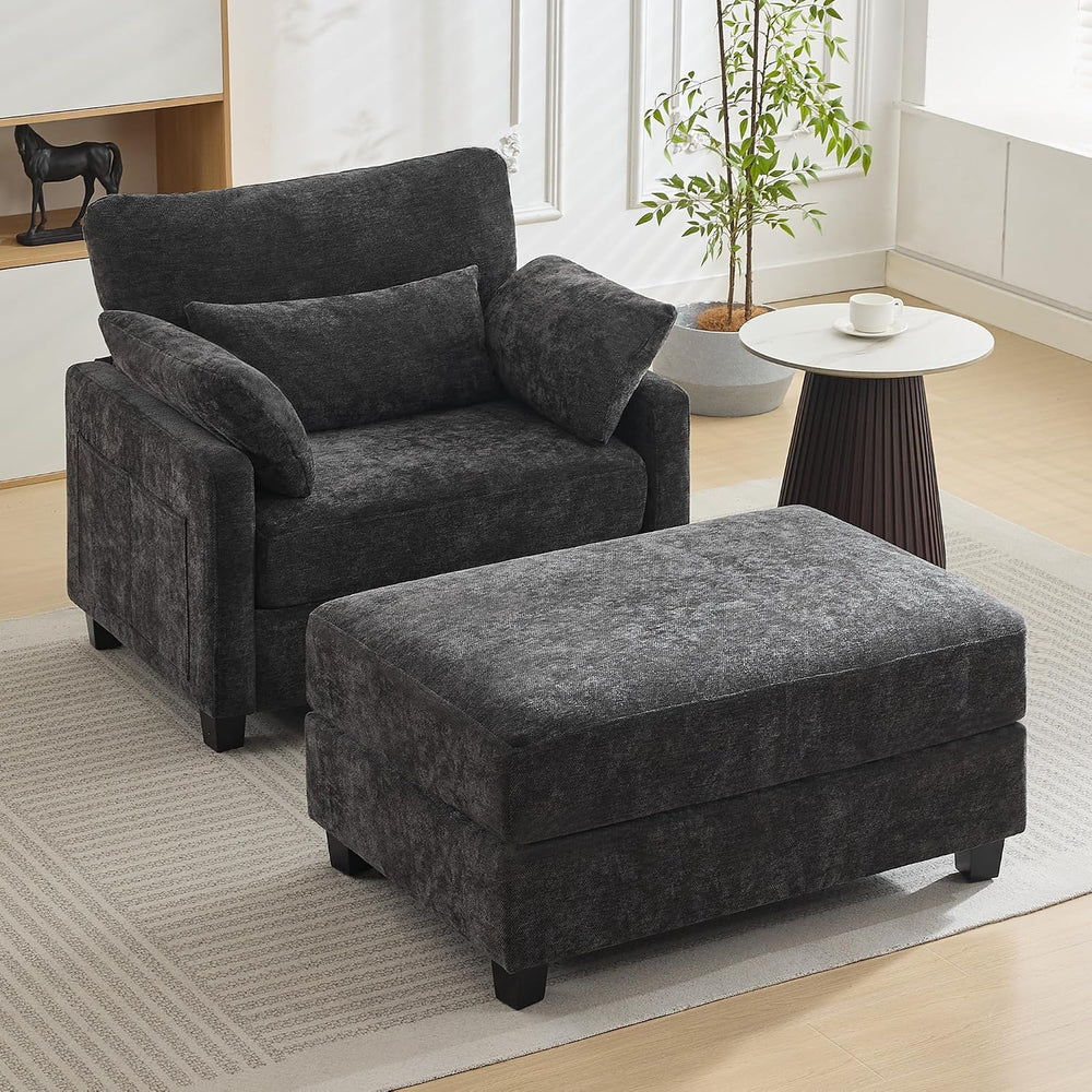 WUTUTUEE 57.5" Oversized Chaise Lounge with Ottoman Indoor, Grey Reading...