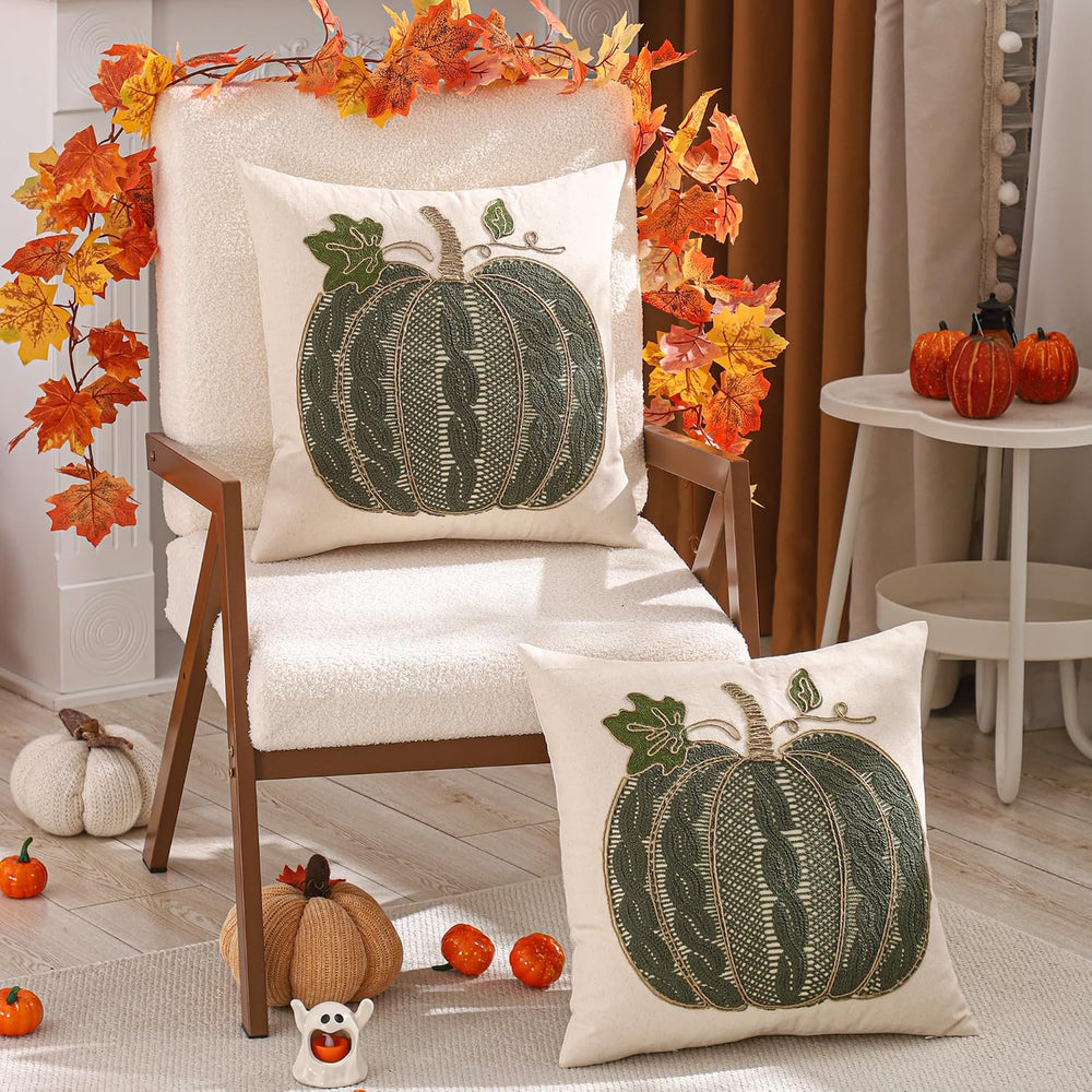 Halloween Green Pumpkin Throw Pillow Covers 18x18 Set of 2