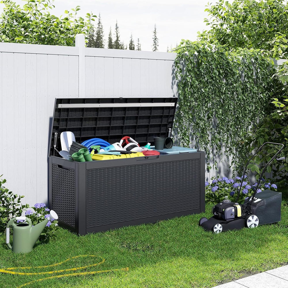 PatioZen 150 Gallon Resin Deck Box, Lockable Patio Outdoor Storage Box for Fu...