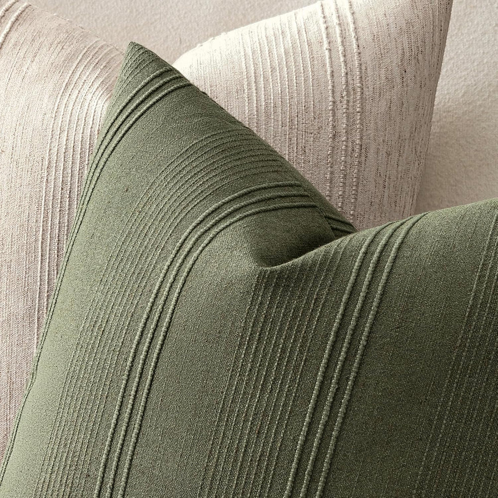 MIULEE Striped Euro Sham Pillow Covers 28x28 Inch Olive Green 2 Pack