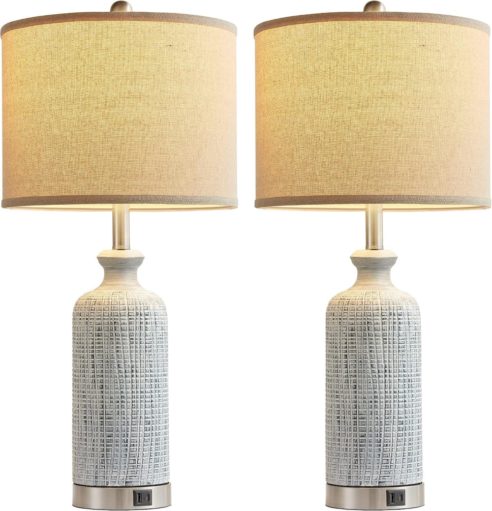 Living Room Lamps Set of 2, 27" Touch Lamps for Nightstand with USB A+C ...