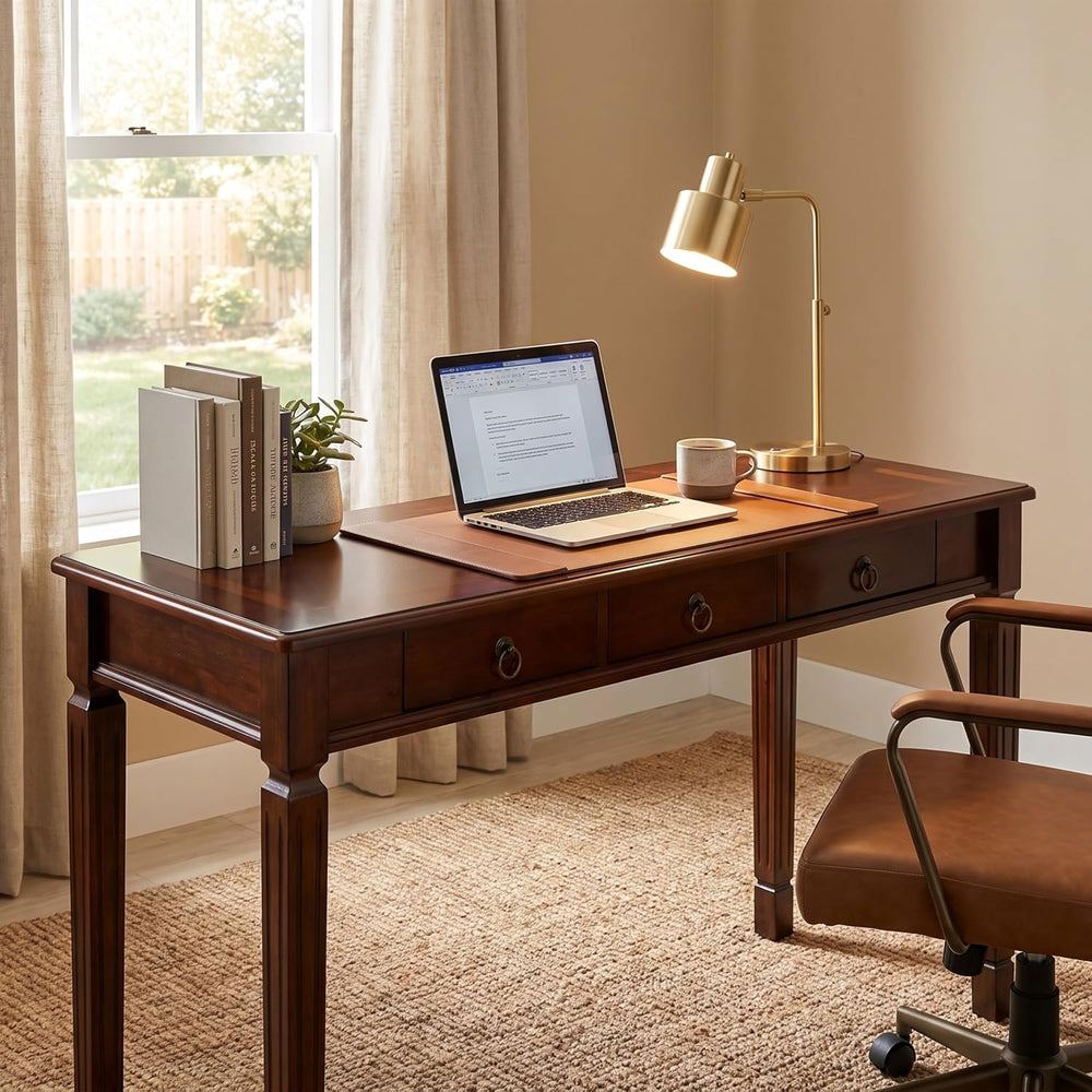 Solid Wood Writing Desk with 3 Drawers, 47"W Large Secretary Table