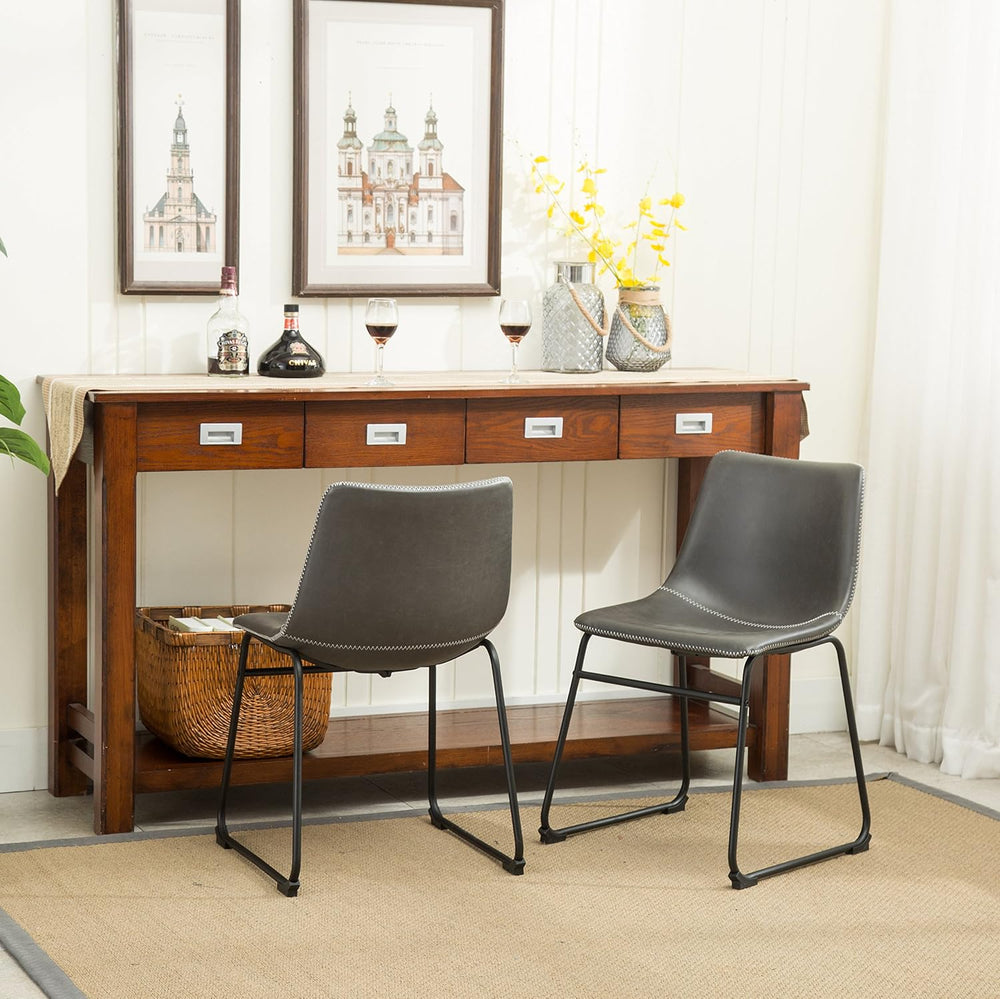 Roundhill Furniture Lotusville Vintage PU Leather Dining Chairs, Antique Gray...