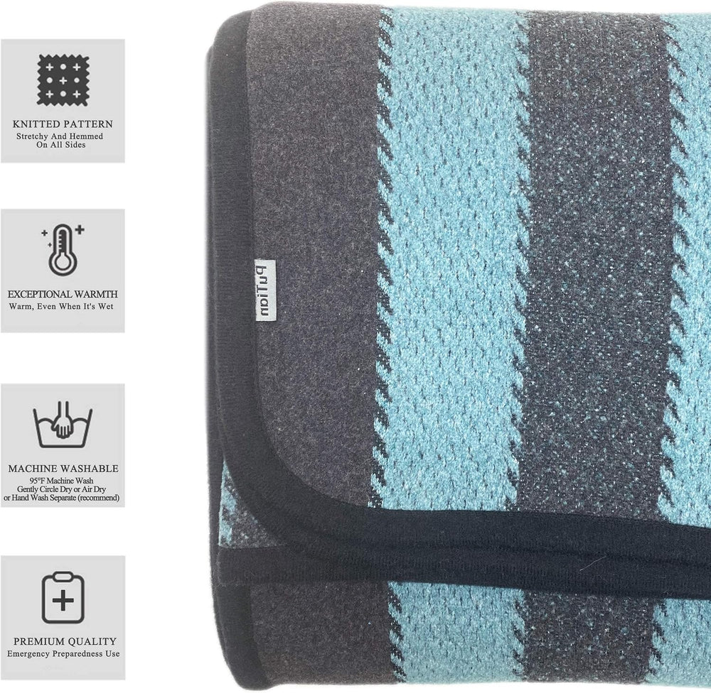 PuTian Merino Wool Blanket, Soft Throw for Camping, 63" x 51", Blue...