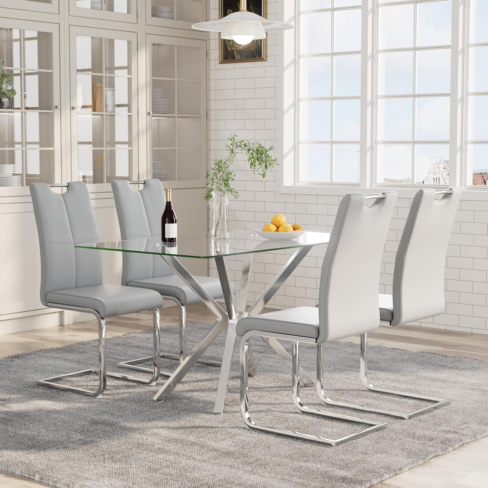 Modern Dining Chairs Set of 4 PU Faux Leather High Back Upholstered Chairs wi...