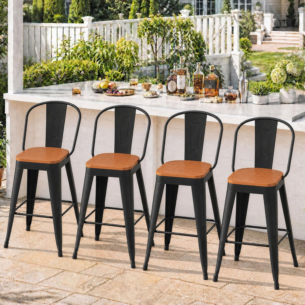 Outdoor Metal Bar Stools Set of 4,26 inch Barstools Counter Height Bar Stool ...