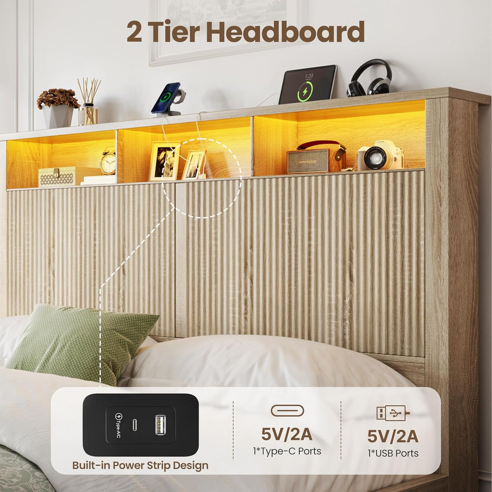 CypBed Full Size Bed Frame with Storage Headboard and 2 Drawers,Wood