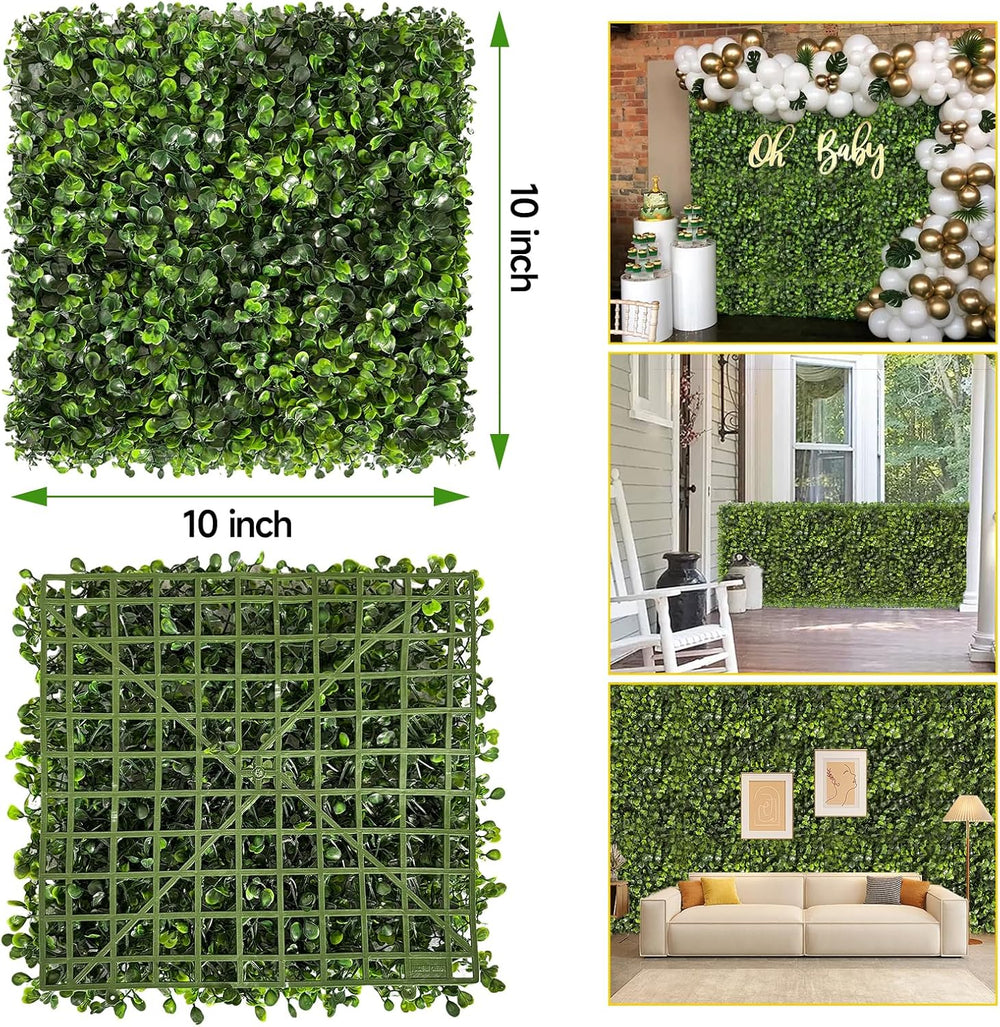Artificial Grass Wall Panels, 24 Pack 10x10 inch Boxwood Hedge Wall Panels wi...