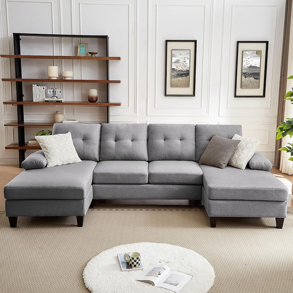 Sectional Couches for Living Room, Modern Linen Fibre U Shaped Sofa Couch wit...