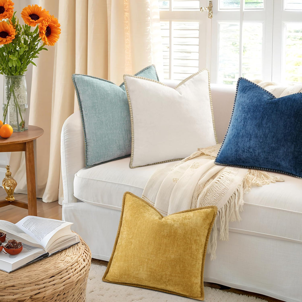 decorUhome Fall Soft Decorative Chenille Throw Pillow Covers 18x18 Set of 4