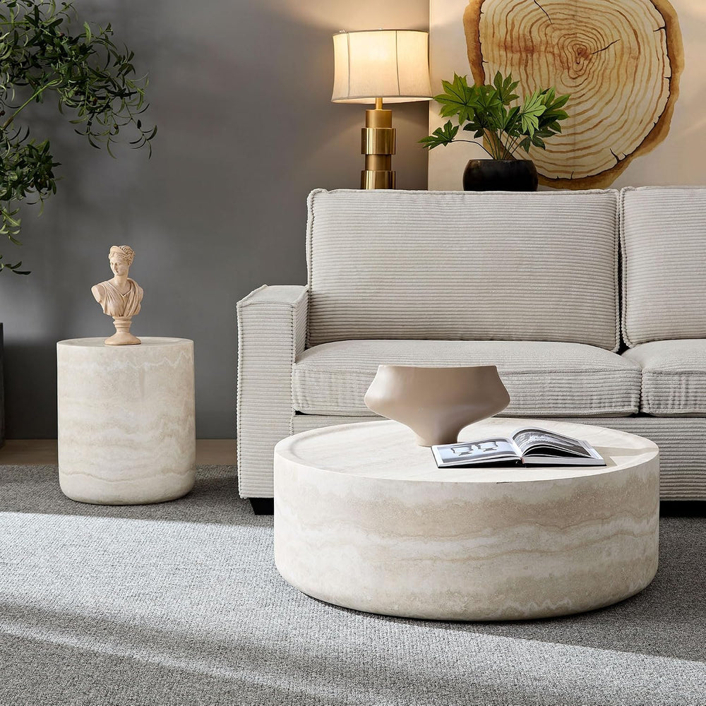 JUSTONE Set of 2 Round Coffee Tables for Living Room, Faux Mars Pattern Moder...