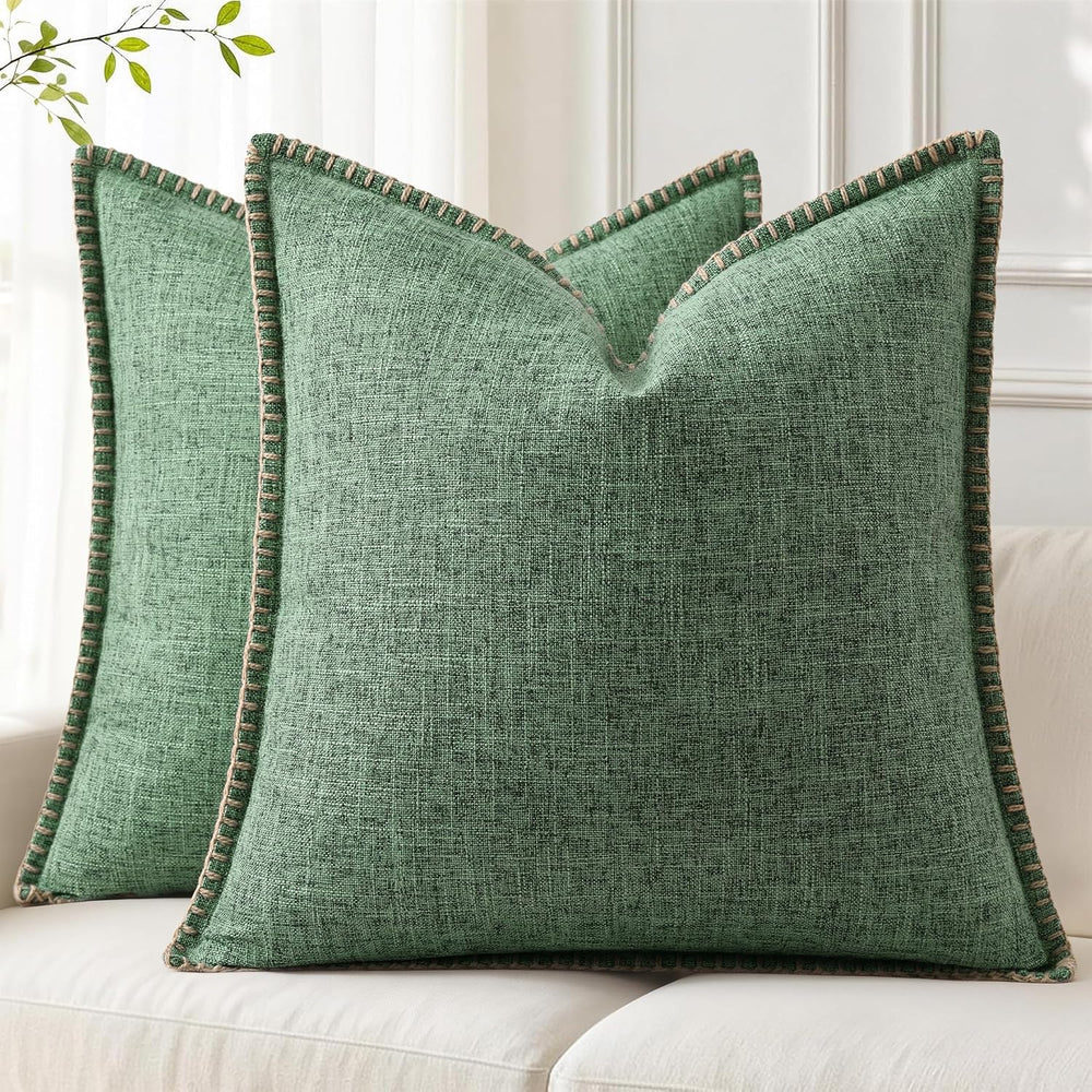 decorUhome Grey Green Faux Linen Outdoor Throw Pillow Covers 24x24 Set of 2