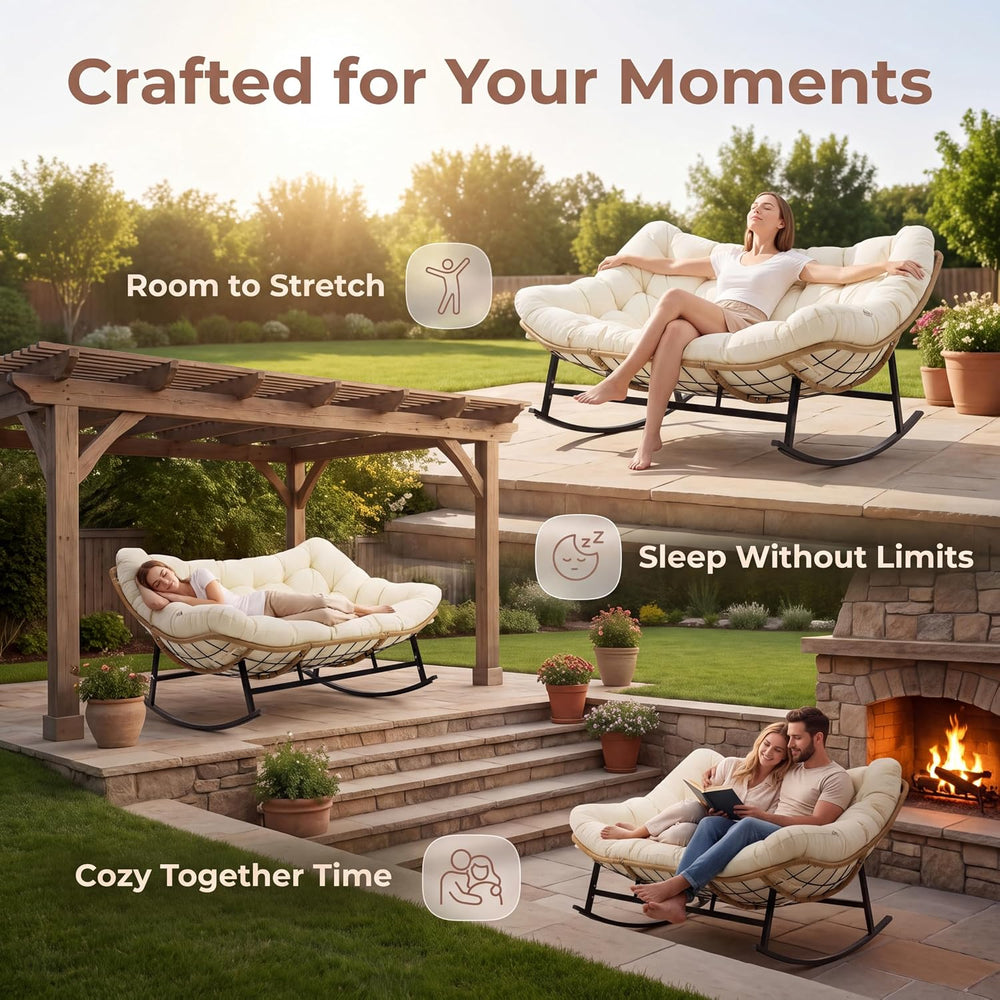 RADIATA Double Egg Rocking Chair for 2, Oversized Loveseat with Cushion