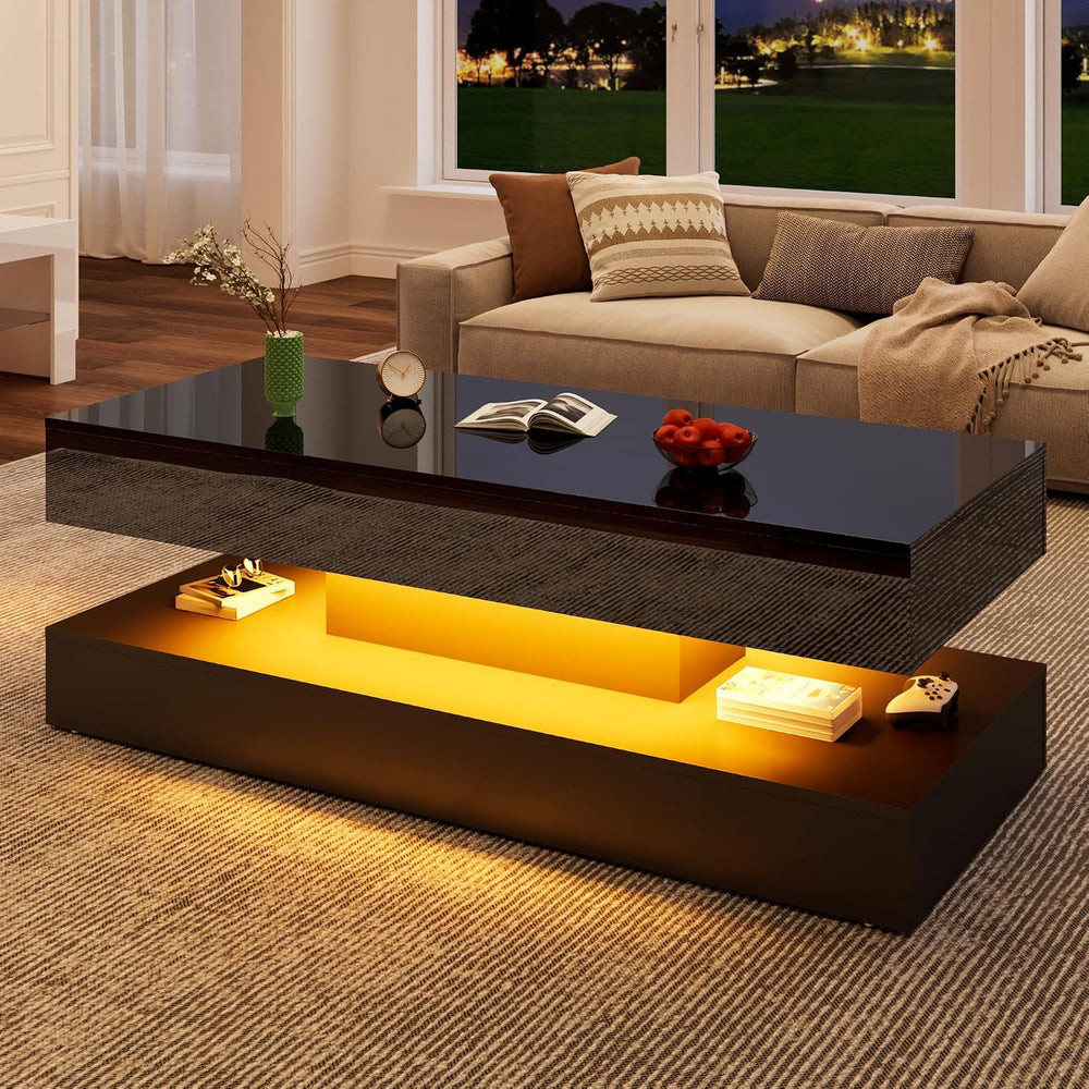 55in Large High Glossy LED Coffee Table,Modern Coffee Table for Living Room