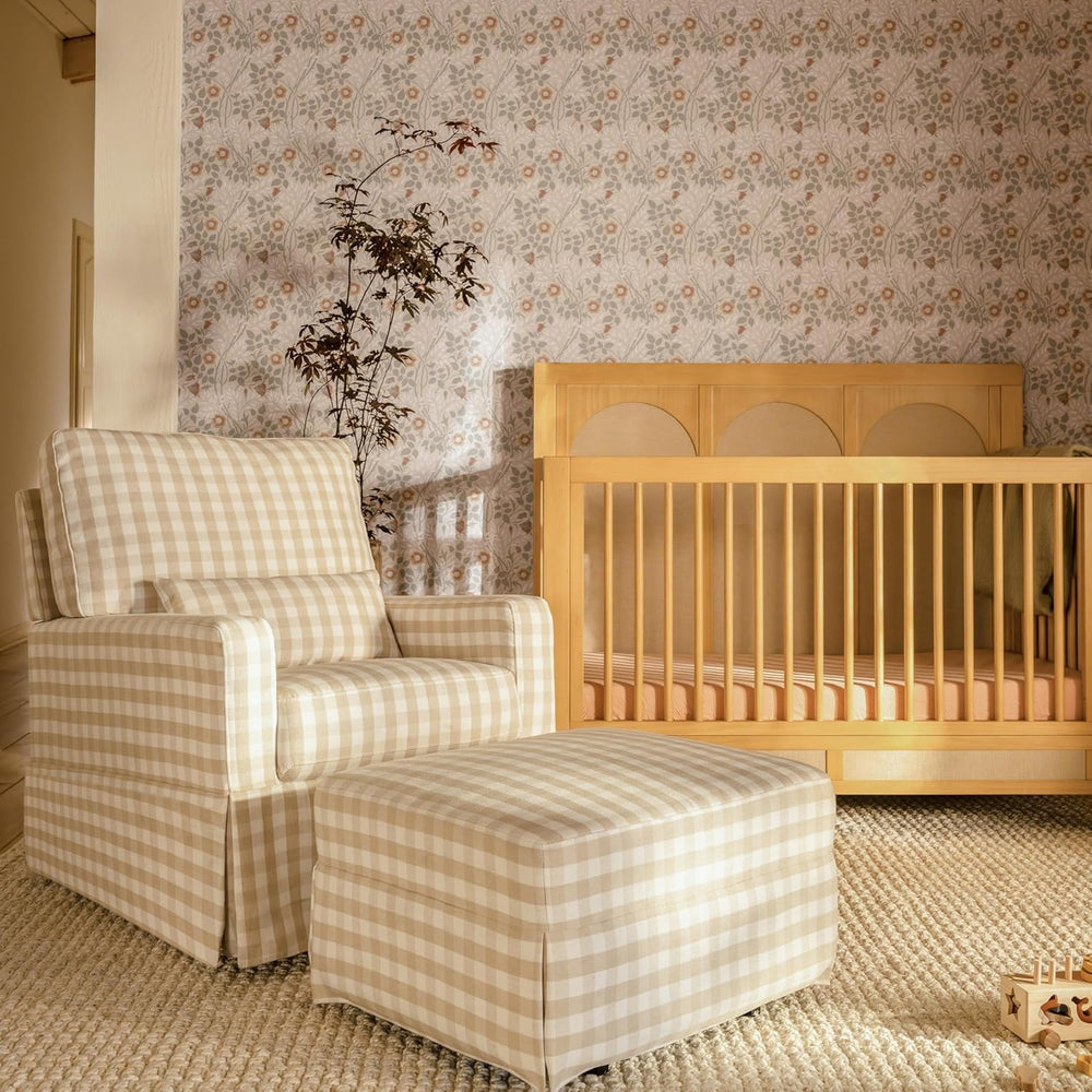 NAMESAKE Crawford Gliding Ottoman in Tan Gingham, Greenguard Gold & Certi...