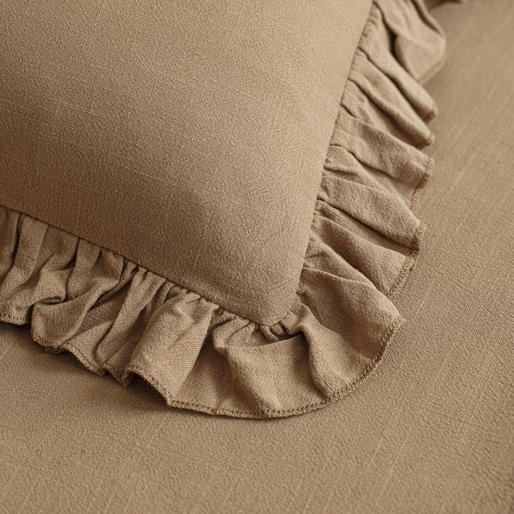 Foindtower Linen Fringe Ruffle Throw Pillow Covers 22×22 Inch Light Brown