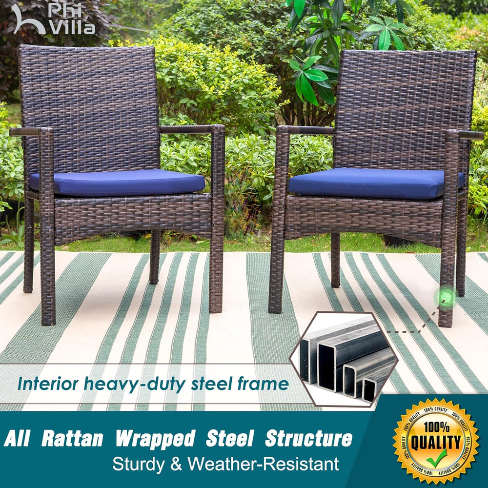 PHI VILLA Wicker Patio Dining Chairs Set of 6 with Removable Cushions