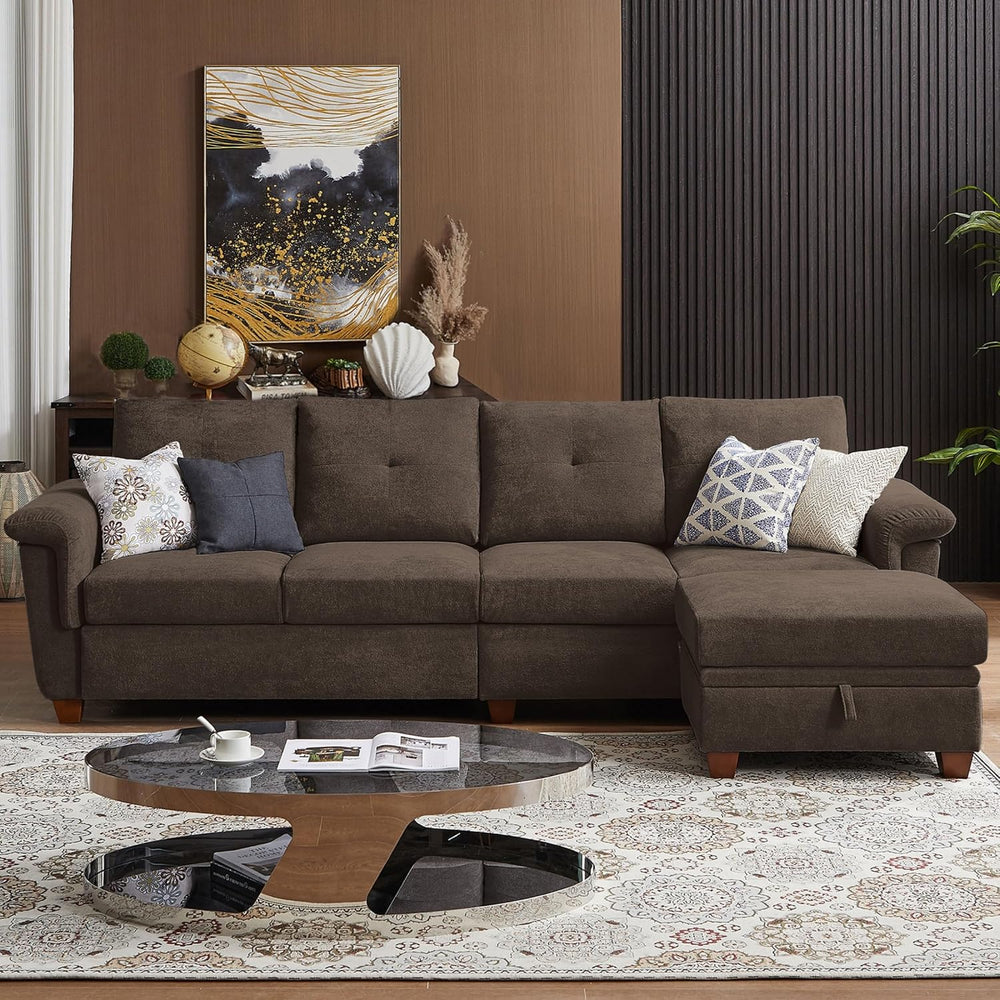 108'' L Shape Sectional Sofa, 4 Seat Fabric Couch for Living Room