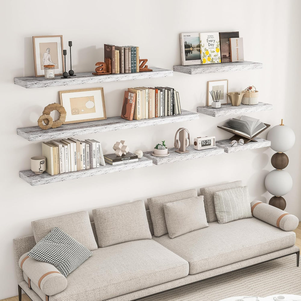 RICHFOCUS Long Floating Shelves for Wall 2Pack|Rustic White|55" Lx8 D