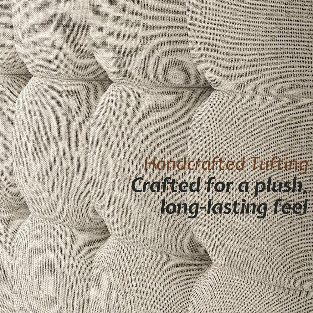 Jocisland Solid Wood King Bed Frame, 50" Tall Upholstered Headboard,Walnut