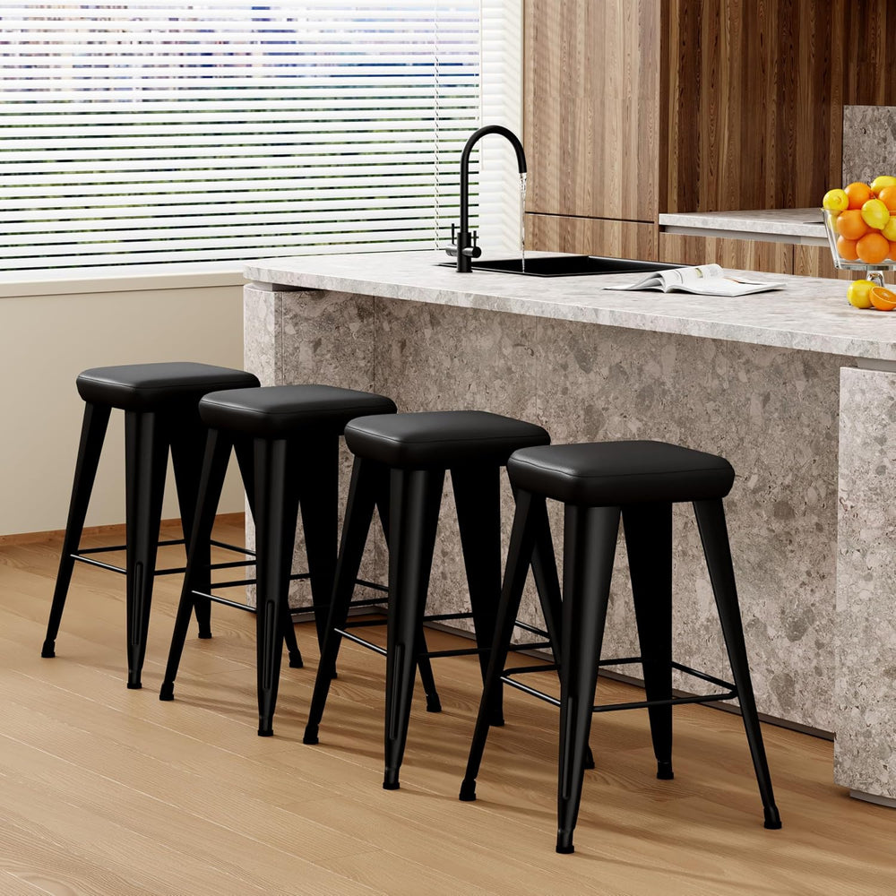 Aklaus PU Leather Metal Bar Stools 26 inch Faux Leather Counter Height Barsto...
