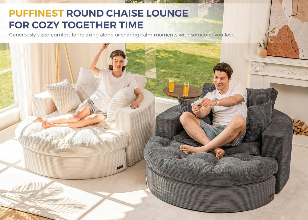 MAXYOYO Oversized Round Chaise Lounge Sofa, Boneless Chair with Ottoman