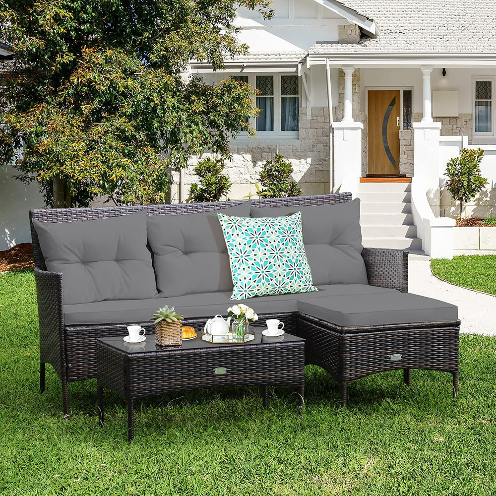 Tangkula 3 Pieces Patio Conversation Set, All Weather Outdoor PE Rattan Wicke...