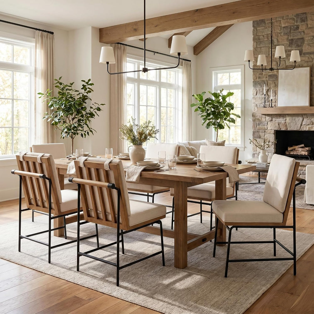 DUOMAY Mid-Century Linen Dining Chairs Set of 2 with Handle, White
