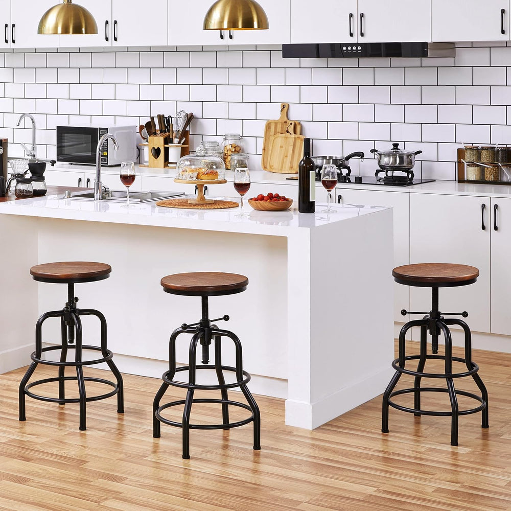 Yaheetech Counter Height Metal Bar Stool Adjustable with Wood Seat, Brown