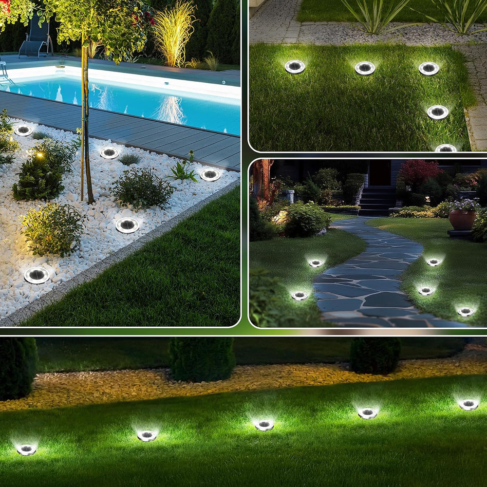 INCX 16Pack Solar Ground Lights Outdoor, 8 LED, IP65 Waterproof, Cold White