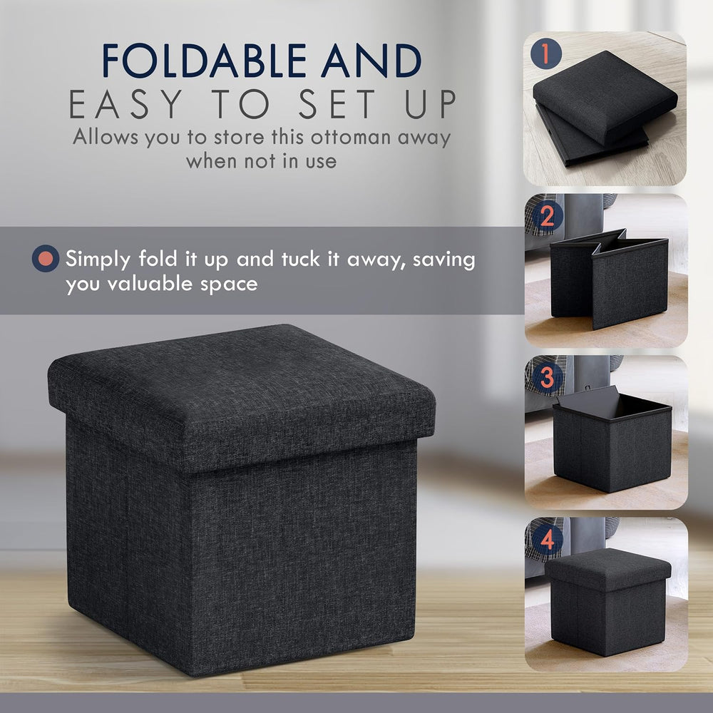 Ornavo Home Small Square Storage Ottoman, Set of 2, 12x12x12, Black