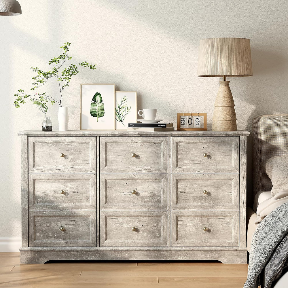 KIGOTY Farmhouse Bedroom Set, 4 Pcs Dresser and Nightstand Sets, 9/5 Drawer D...