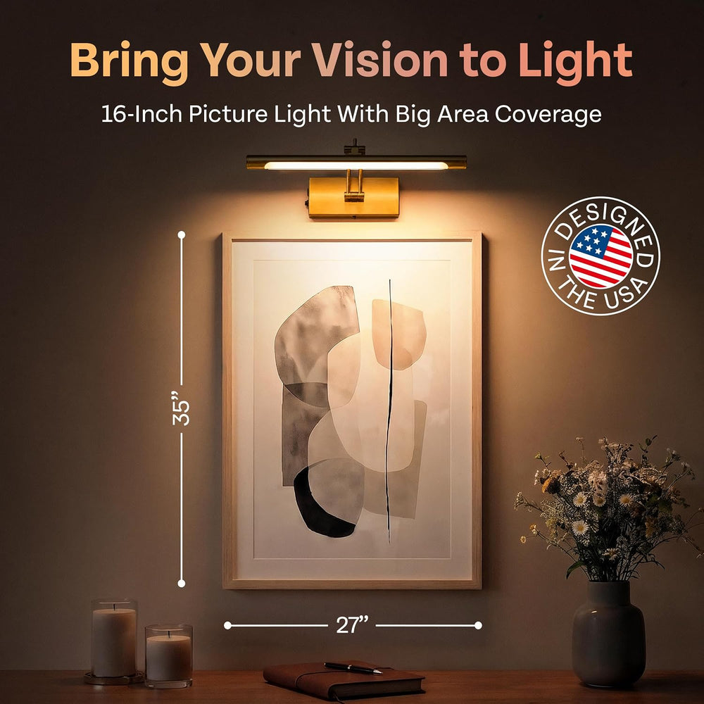 Picture Light for Wall, Rechargeable LED Art Light, Remote, Gold